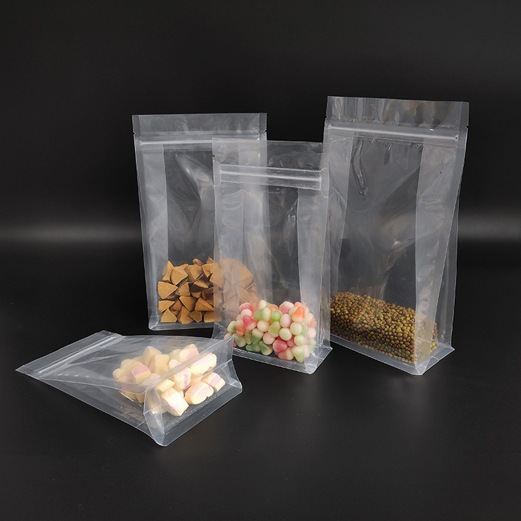 14x24cm Food Packaging Zipper Transparent Resealable Plastic Food Grade Flat Bottom Zip Lock Plastic Clear Packaging Bag