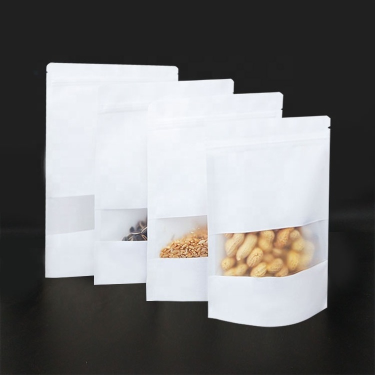 Custom Packaging Resealable Matte Stand Up Pouch Plastic Zip Lock With Window white Mylar Bags