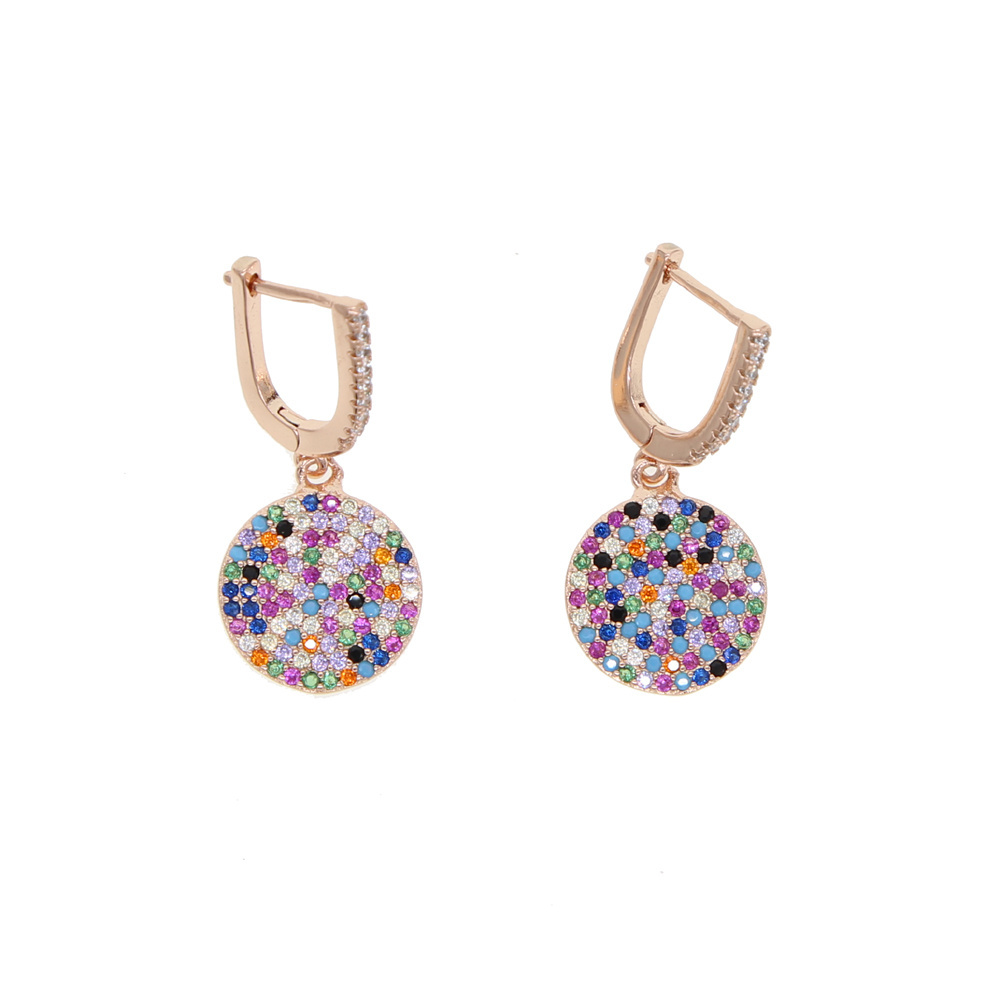 Promotion Geometric Round Dot Charm Fashion Women Jewelry Micro Pave Rainbow CZ Round Huggie Hoop Earring