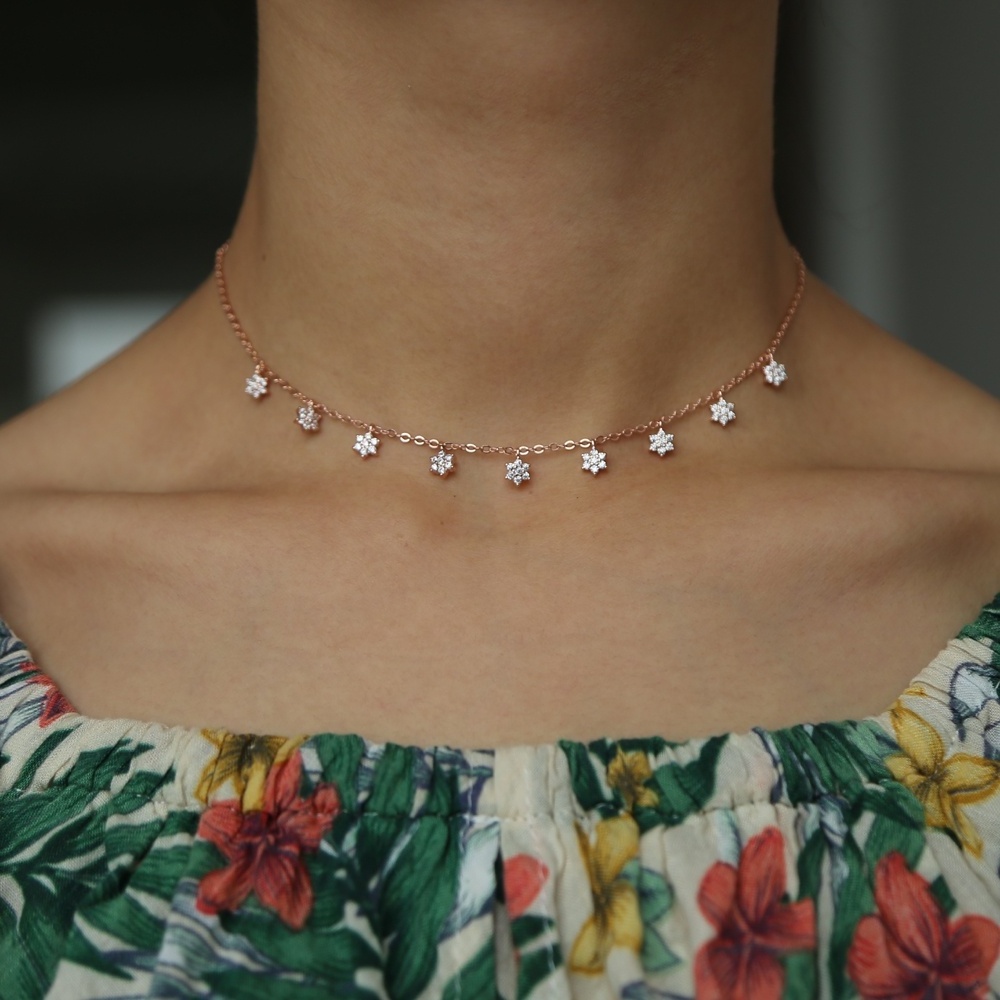 necklace for women and girls 9pcs cz flower charm choker elegance female collarbone chain fashion gorgeous jewelry