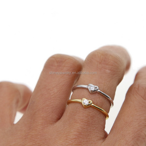 wholesale 925 sterling silver jewelry tiny heart single cz design simple delicate silver valentines heart ring