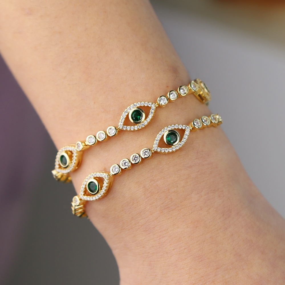 3 pcs evil eye charm green white cubic zirconia cz bohemia Boho fashion evil eye tennis bracelet