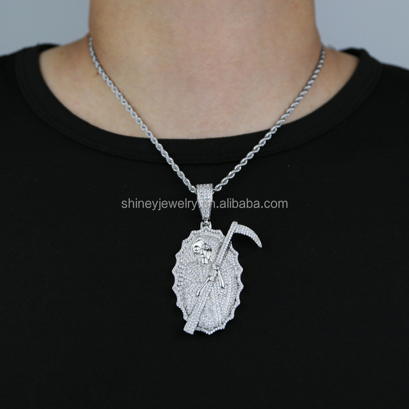 2023 New Iced Out Bling Full Diamond Men Boy Jewelry 5A CZ Death Skull Hip Hop Pendant