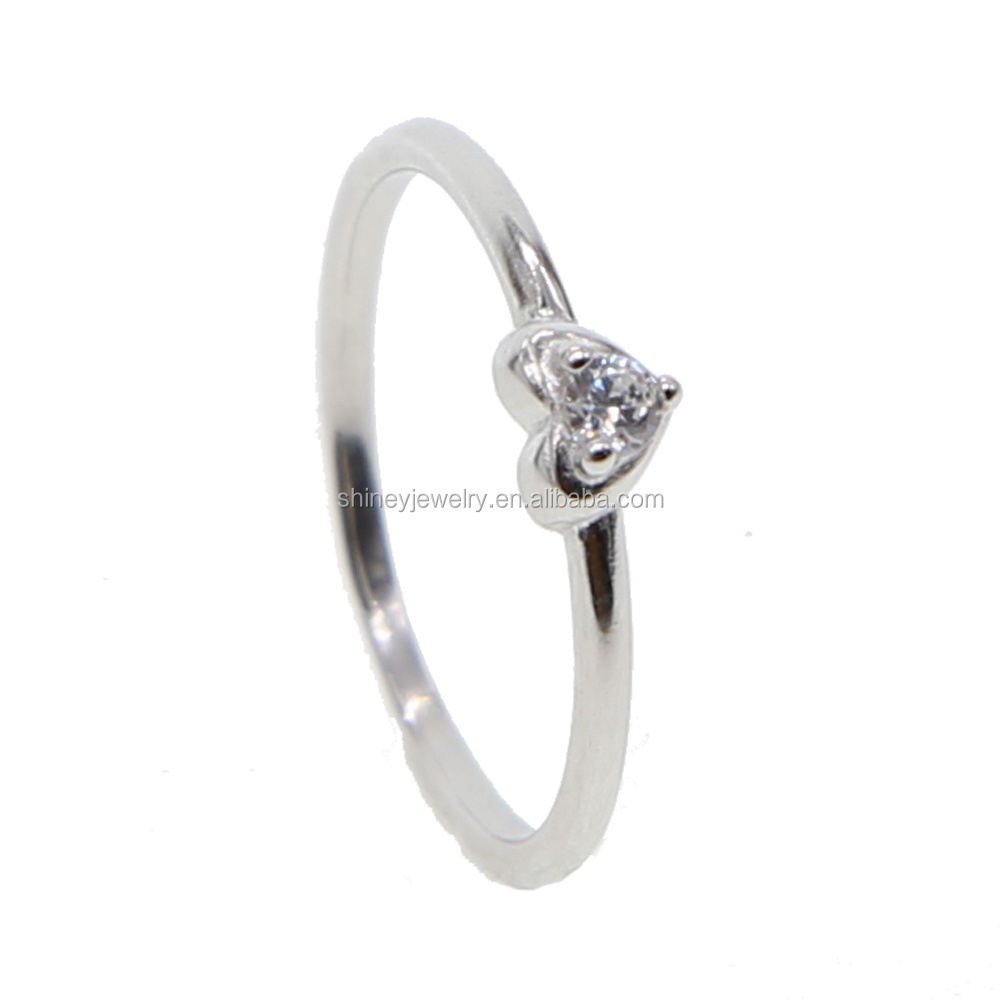 wholesale 925 sterling silver jewelry tiny heart single cz design simple delicate silver valentines heart ring