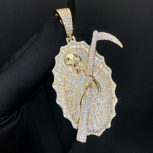 2023 New Iced Out Bling Full Diamond Men Boy Jewelry 5A CZ Death Skull Hip Hop Pendant