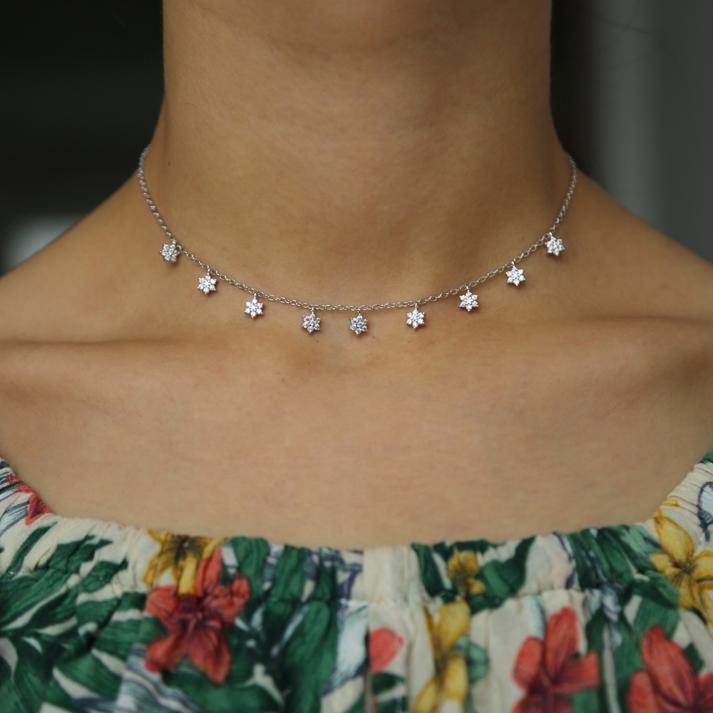 necklace for women and girls 9pcs cz flower charm choker elegance female collarbone chain fashion gorgeous jewelry