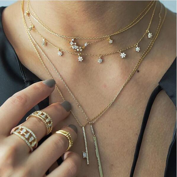 necklace for women and girls 9pcs cz flower charm choker elegance female collarbone chain fashion gorgeous jewelry