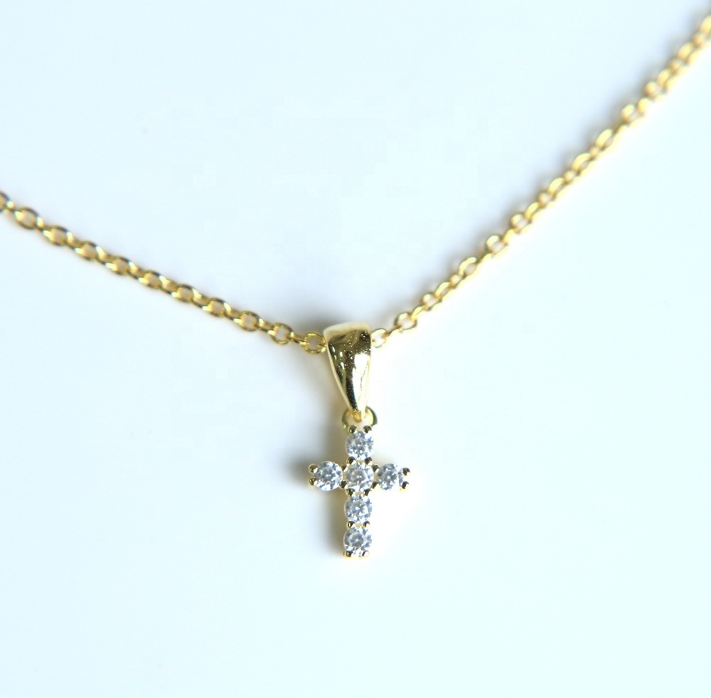 2022 gold jewelry pave 5A bling zirconia cross pendant 925 sterling silver necklace