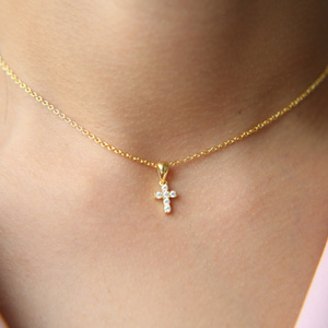 2022 gold jewelry pave 5A bling zirconia cross pendant 925 sterling silver necklace