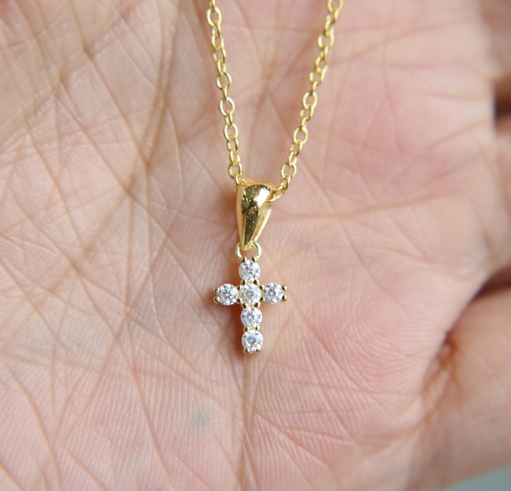 2022 gold jewelry pave 5A bling zirconia cross pendant 925 sterling silver necklace