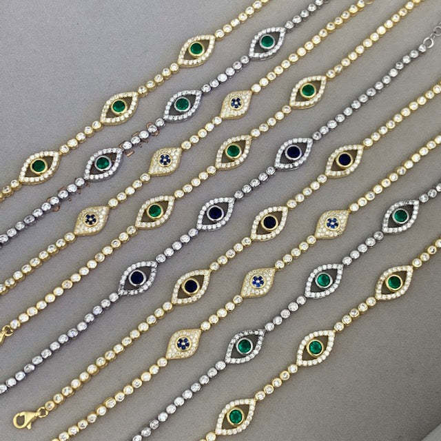 3 pcs evil eye charm green white cubic zirconia cz bohemia Boho fashion evil eye tennis bracelet