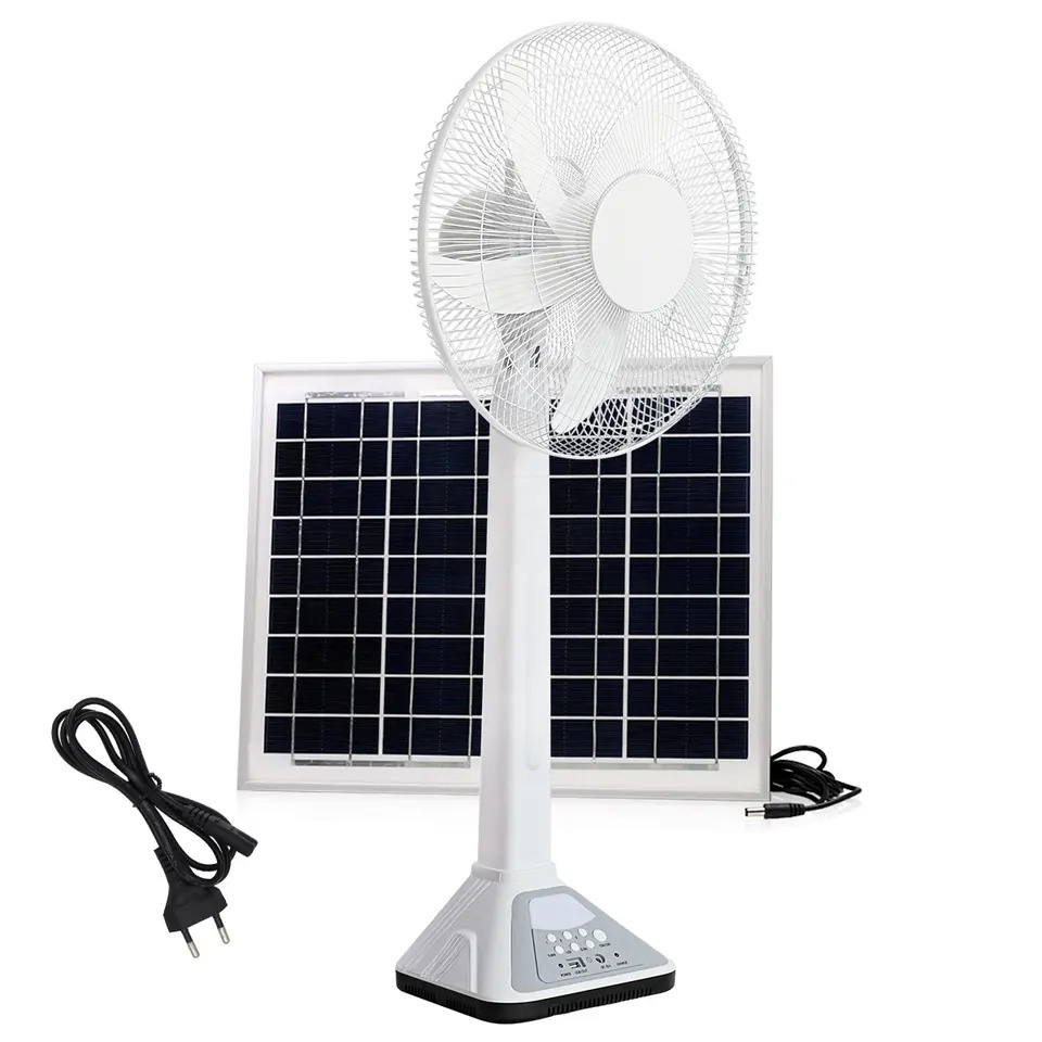 Portable Mini 16 Inch With Led Lamp Solar Table Fan For Home Energy 12V Dc Ac Rechargeable Solar Fan