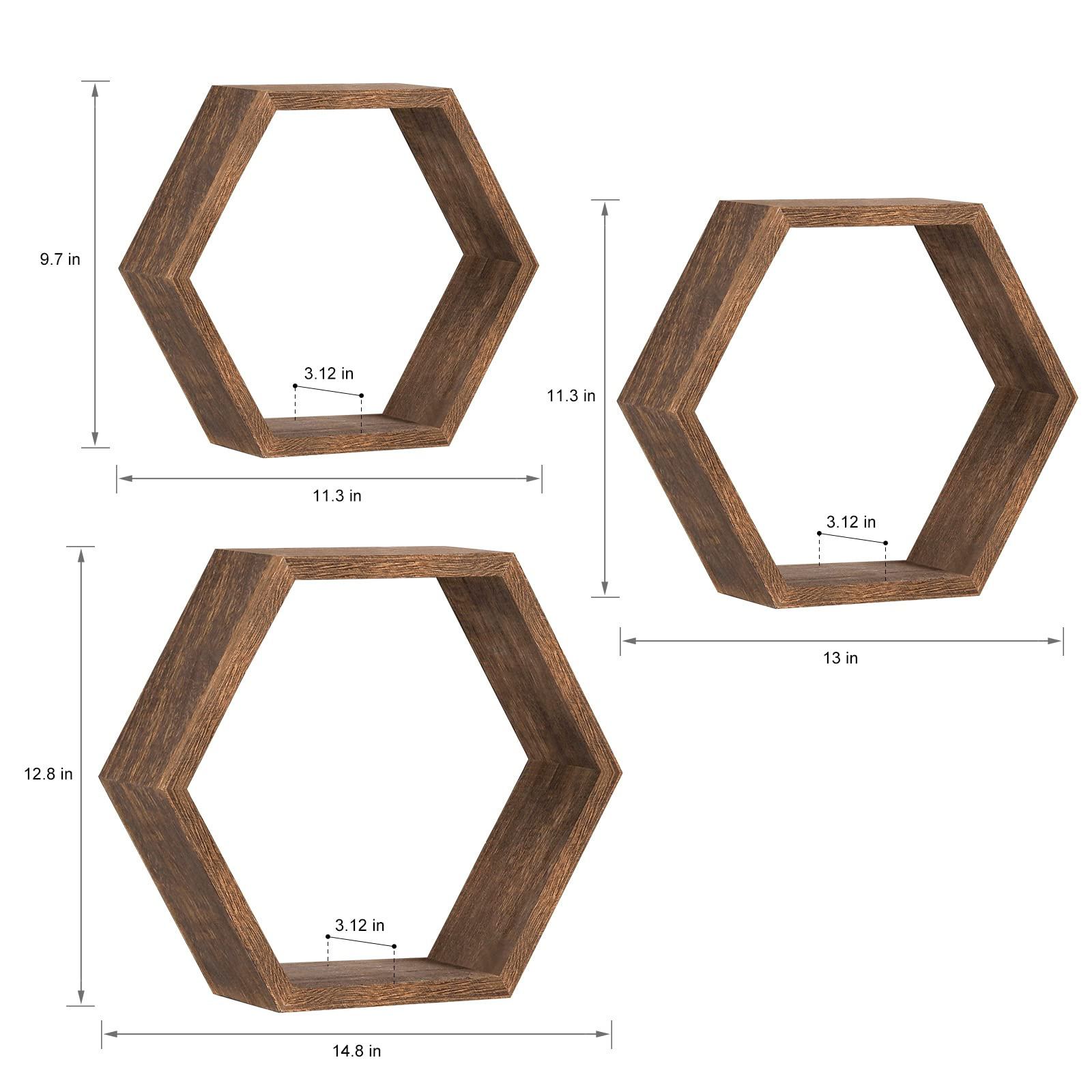 Unique natural wood hexagonal decorative floating wall shelves, bedroom storage shelves, put a potted photo frame