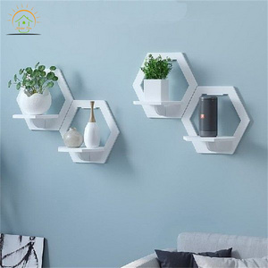 Custom Hexagon Home Storage Rack Wall Mounted Shelf TV Background Hanger Bedroom Balcony Bedside Flower Pot Stand Shelves