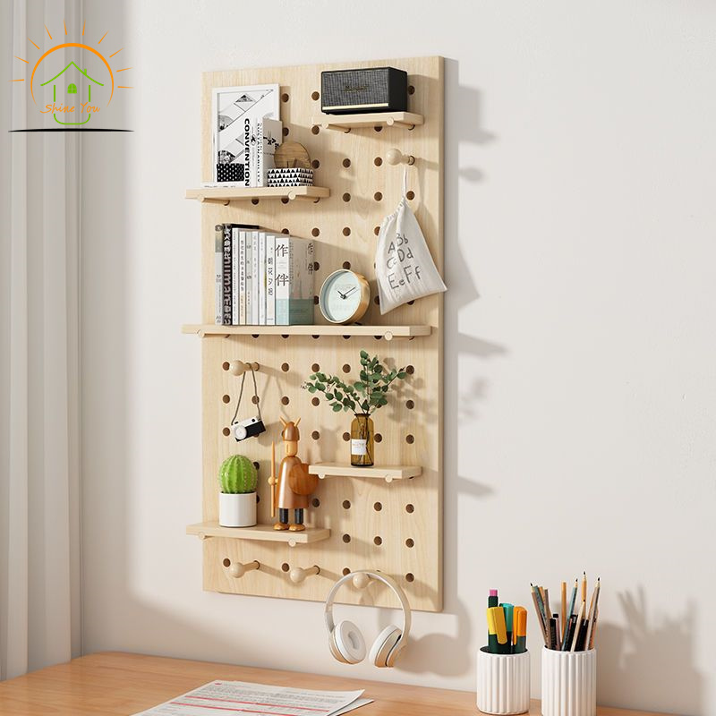 Solid wood hole board wall mounted rack bedroom wall storage  hanging Mounted Wall  Finishing Rackhome decor