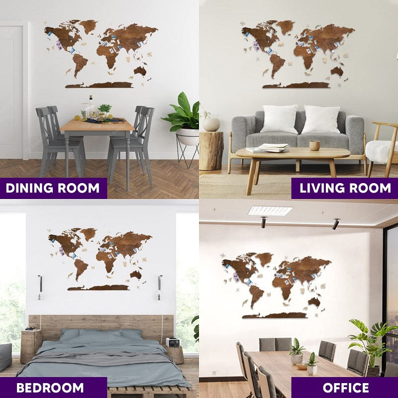 2023 Hot style 3D Wooden Maps Suitable for home and office diy wall art decoration Wooden world maps