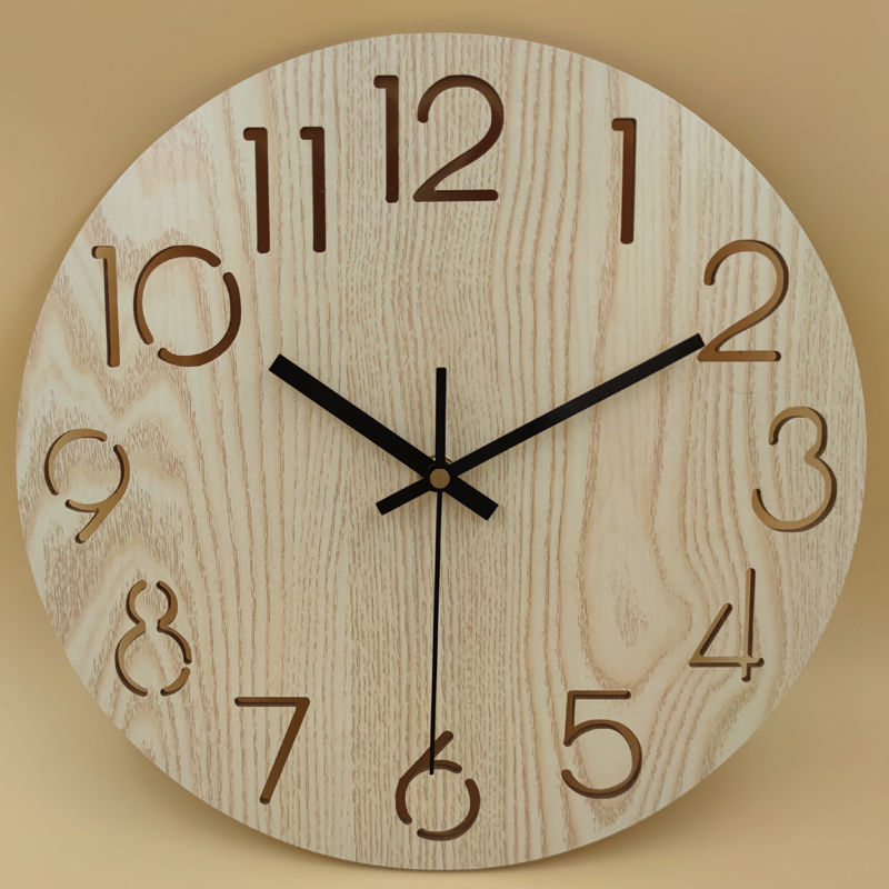 Round Wall Clock Silent Non-Ticking Clock Wood Natural Home Decor for for Living Room Kitchen Bedroom Office