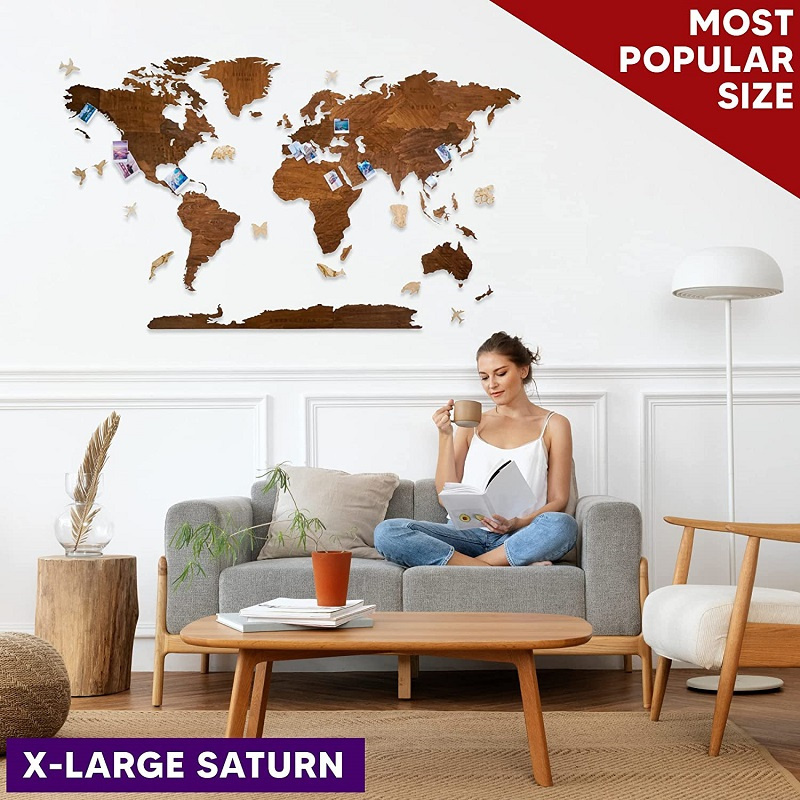 2023 Hot style 3D Wooden Maps Suitable for home and office diy wall art decoration Wooden world maps