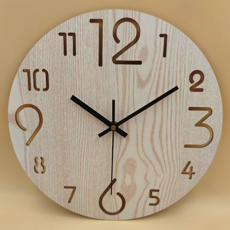 Round Wall Clock Silent Non-Ticking Clock Wood Natural Home Decor for for Living Room Kitchen Bedroom Office