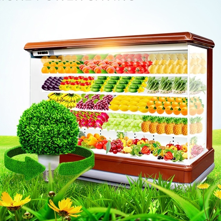 Supermarket Refrigerated Fruit Vegetable Display Open Chiller Fridge Showcase Multideck Refrigerator