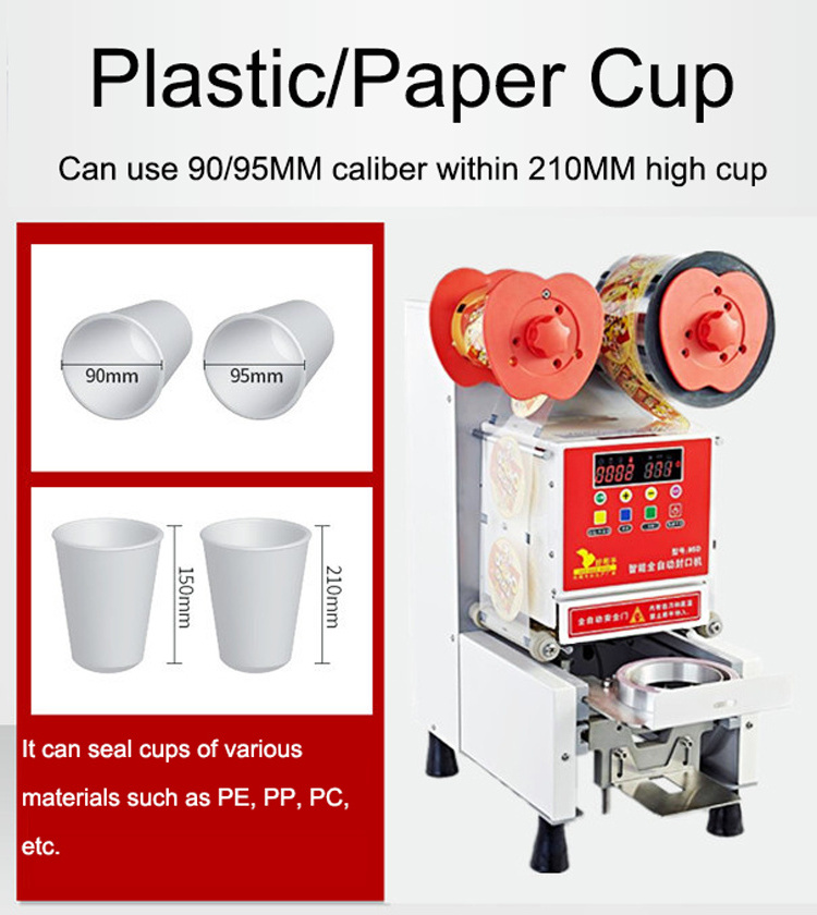 Cup Sealing Machine Automatic Cup Seal Machine Film Commercial Plastic/paper Packaging Stainless Steel Restaurant 1 Set 90/95mm