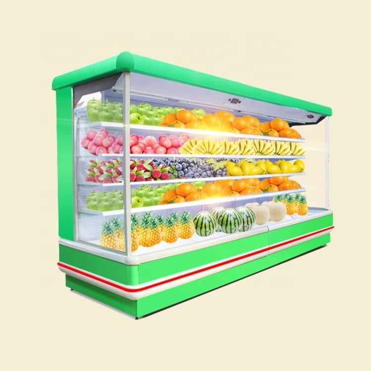 Supermarket Refrigerated Fruit Vegetable Display Open Chiller Fridge Showcase Multideck Refrigerator