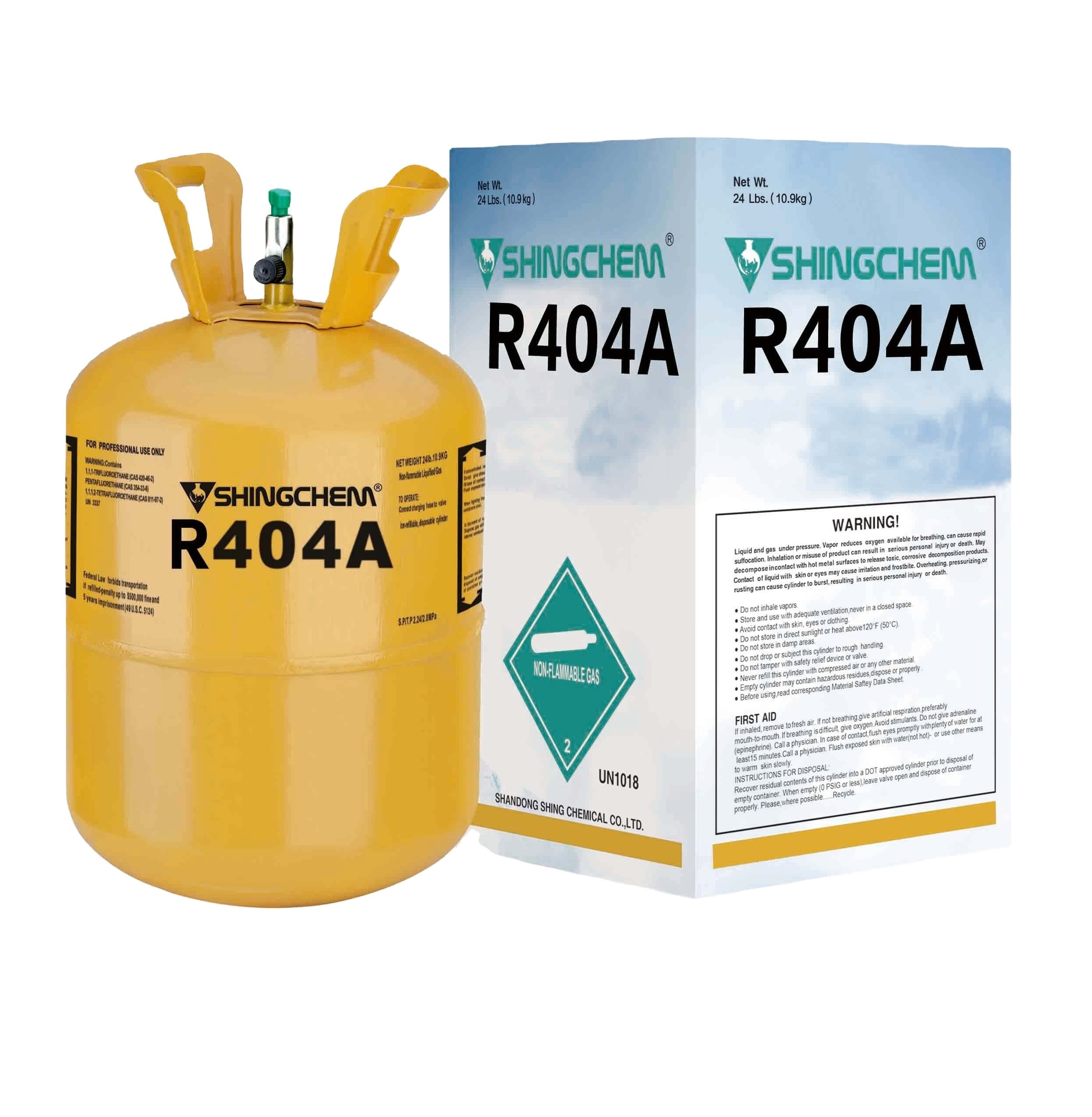 99.9% Purity Refrigerant Gas R404 Cheap Gas China Factory Cooling Gas OEM/SHINGCHEM 10.9kg,24Lbs Cylinder