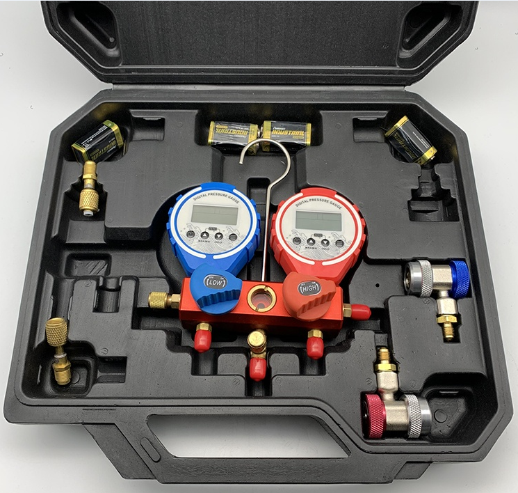 SHINGCHEM refrigerant digital manifold gauge with sight glass R32/R134A/R410A HVAC 2-valve/4-valve