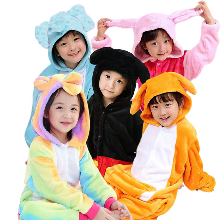 In-stock ropa de nios Kids Jumpsuits Playsuits Cartoon Unicorn Elephant Pig Sleepwear Footed Pyjamas