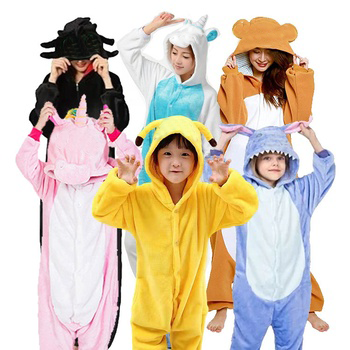 High Quality Kids Cartoon Pijamas Stitch Pikachu Kangaroo Onesie Pajamas Flannel Kigurumi Sleepwear Kids Clothes