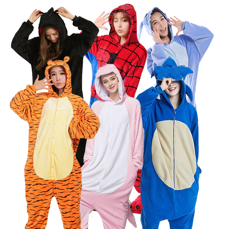 Wholesale Adult Cartoon Onesie Kigurumi Pajamas Stitch Pikachu Animal Pijamas Women Kids Halloween Christmas Cosplay Costumes