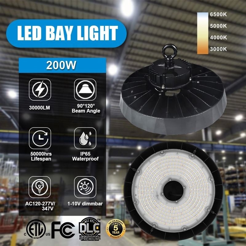 Shingel Factory Dimmable UFO Led High Bay Light with US Plug Safe Commercial Light Fixture for Pole Barn Garage Warehouse