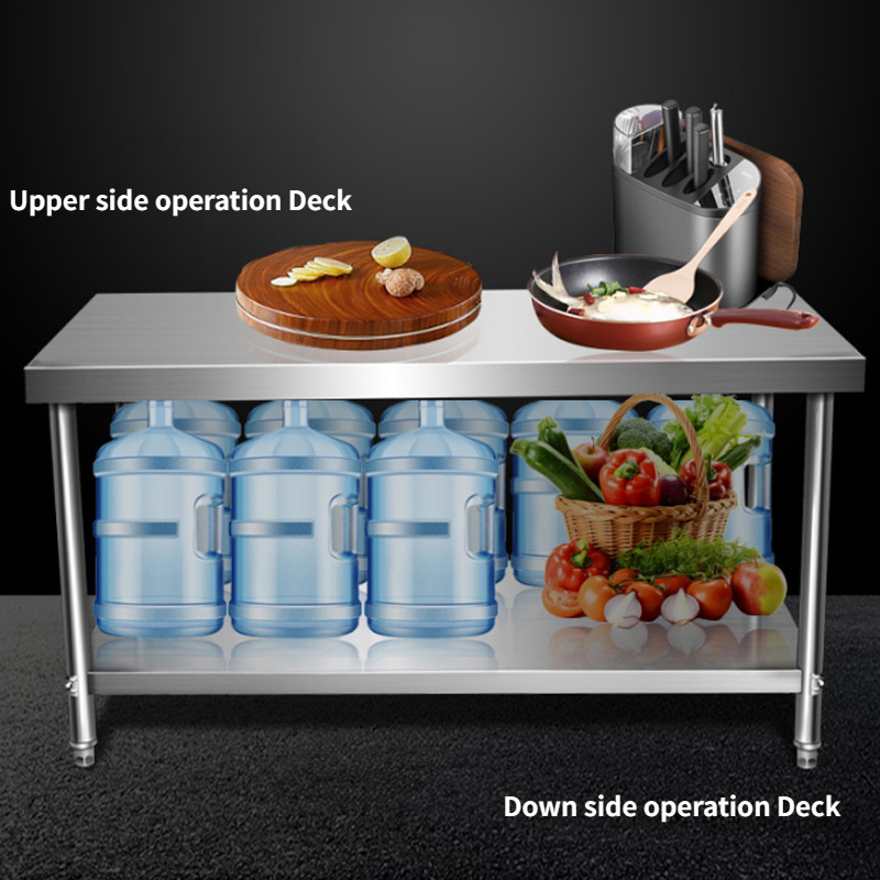 Origin China factory supply stainless steel double deck work table for hotel, restaurant, dining room and kitchen.