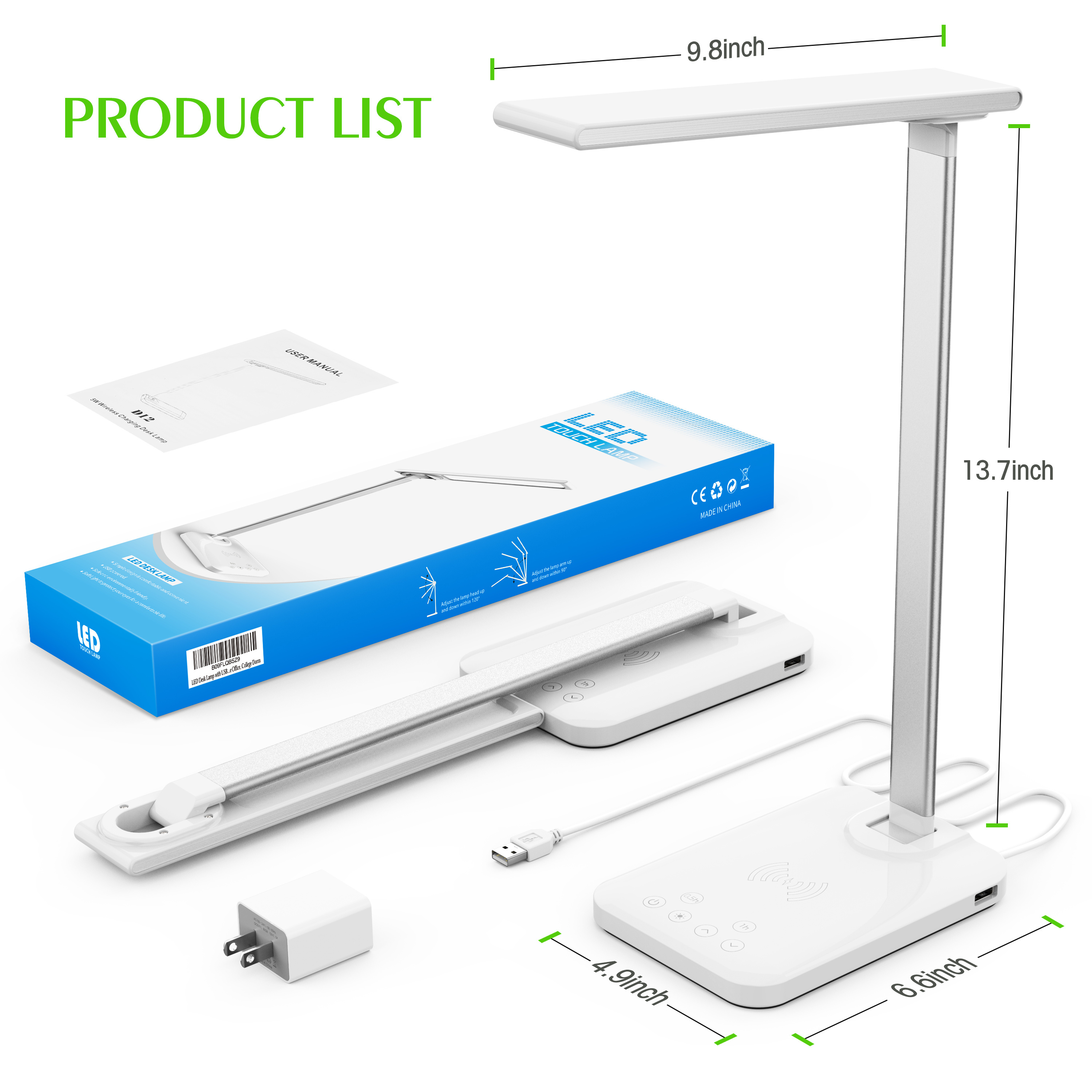 Metal Swing Arm Desk Lamp with Clamp Eye-Caring Architect Dimmable 10 Brightness Levels Table Lights