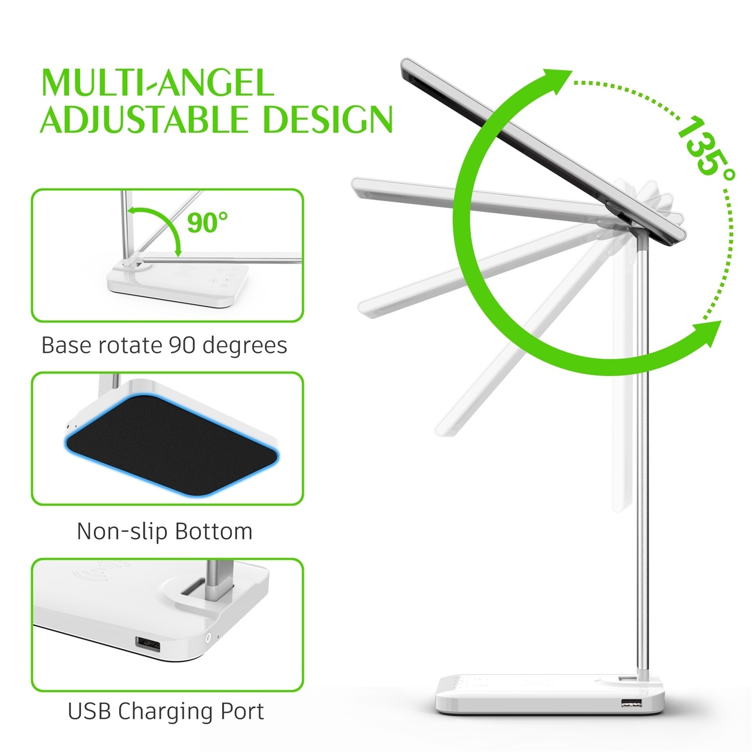 Metal Swing Arm Desk Lamp with Clamp Eye-Caring Architect Dimmable 10 Brightness Levels Table Lights