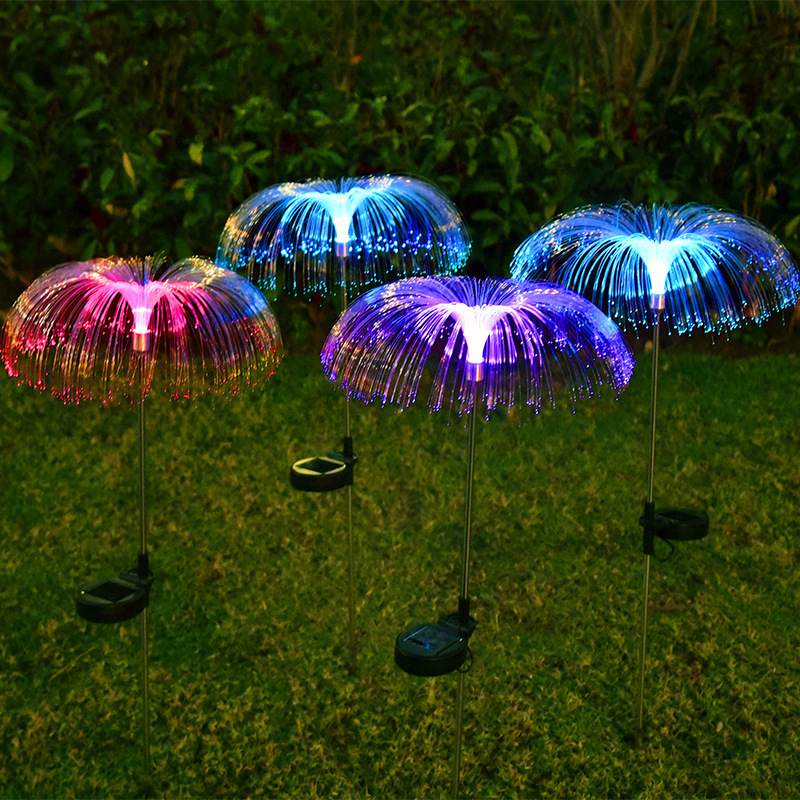 New Hot New Garden Fiber Optics Solar Lights Led Colorful Fiber Optic Jellyfish Floor Lamp Garden Villa Decorative Lamp