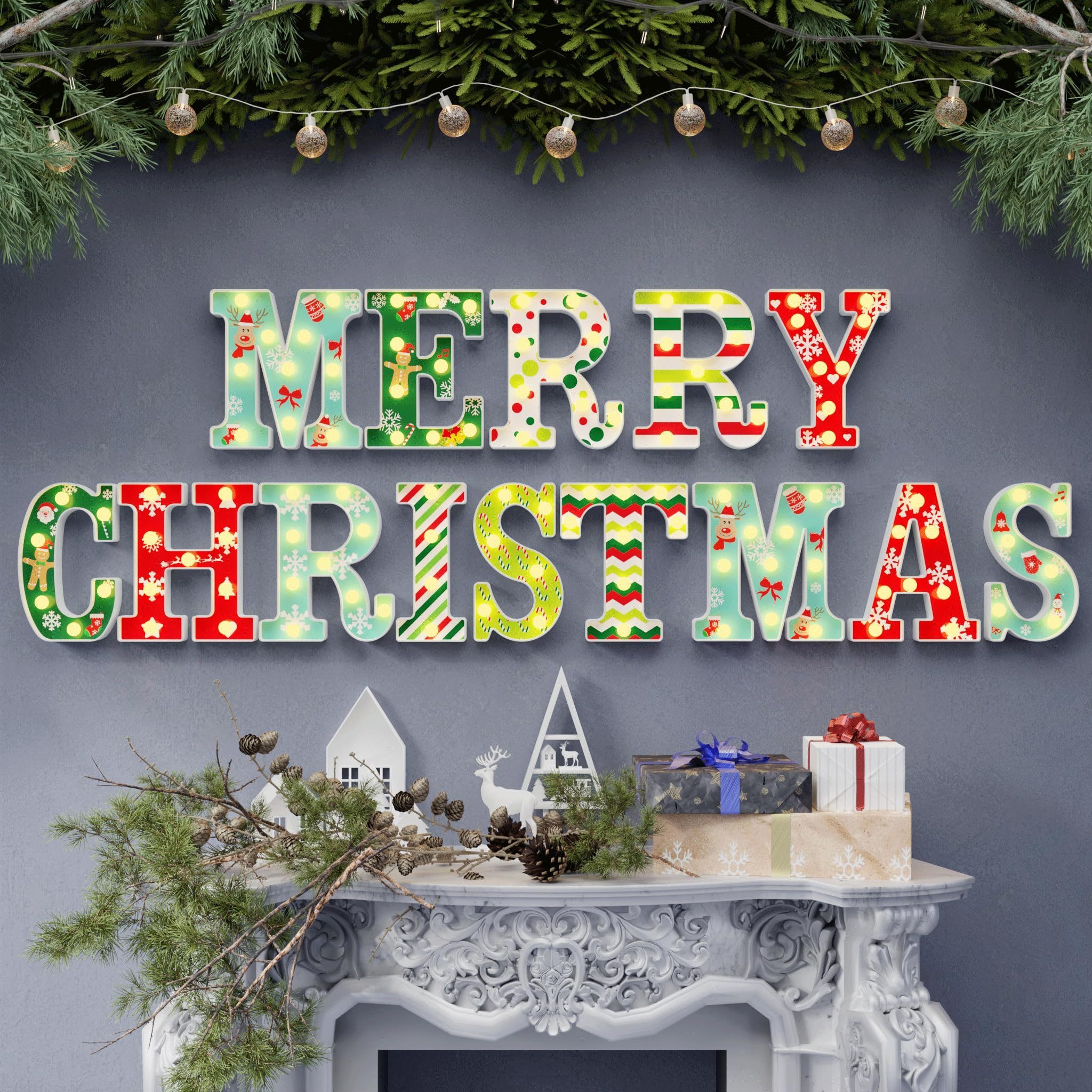 Wholesale Event Decor 14 Led Letters Christmas Lights 'merry Christmas' Marquee Letters For Home Wall Party Decorations