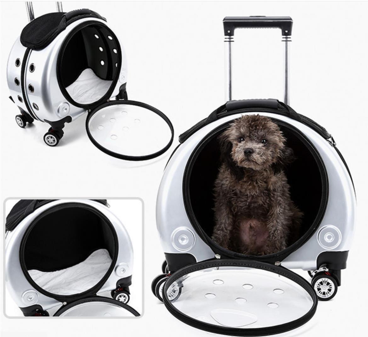 Pet Supplies  Transparent Airline Approved Mesh Breathable Travel Roll Trolley Dog Cat Backpack Wheels Pet Carrier With Wheels