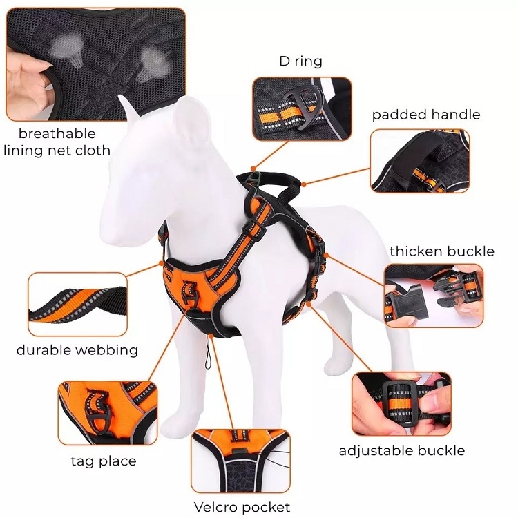 Factory Wholesale Comfortable Mesh Pet Harness  Manufacturers Adjustable No Pull  Reflective Dog Harness Backpack