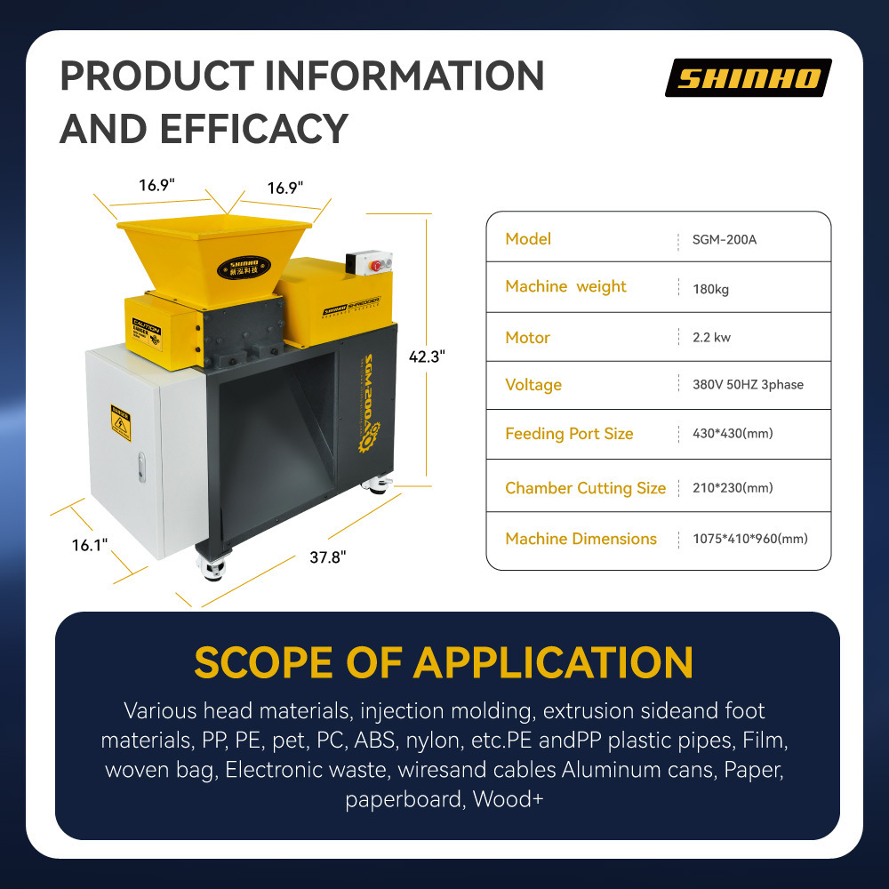 SHINHO SGM-200 Automatic Wholesale Industrial Plastic Shredder Machine Twin Shaft Shredder