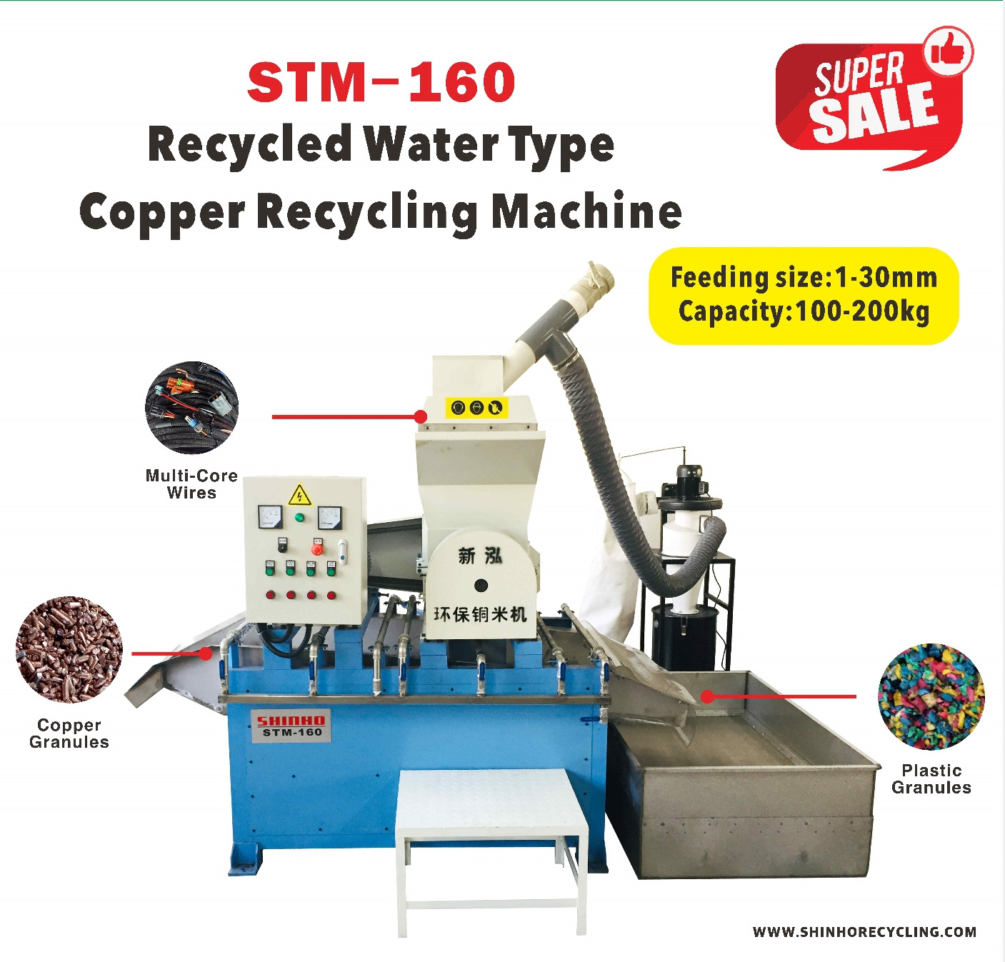 Shinho Automatic New Popular Small Mini Cable Granulator Scrap Cable Recycle Machine Copper Granulator Copper Recycling Machine