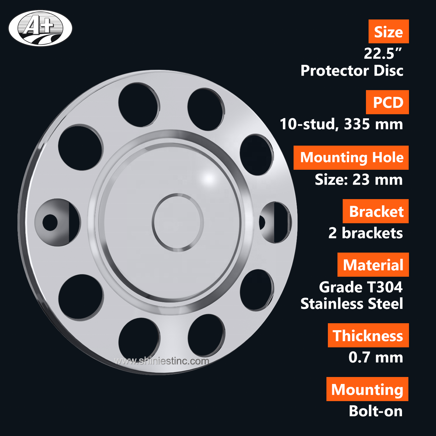 EU/JP 22.5 T304 Stainless Steel Truck /Bus Wheel Cover Protector Ring with closed center For STEEL WHEEL