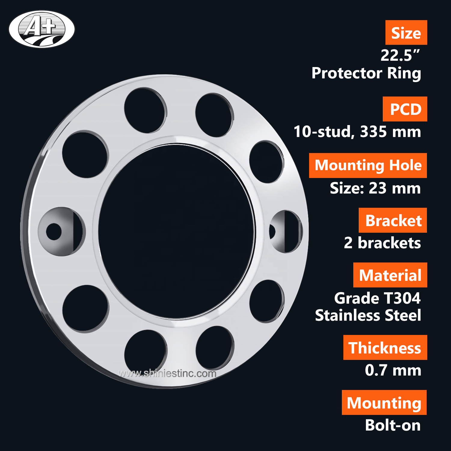 EU/JP 22.5 Stainless Steel Truck/ Bus Wheel Cover Protector Ring with Open Center For STEEL WHEEL