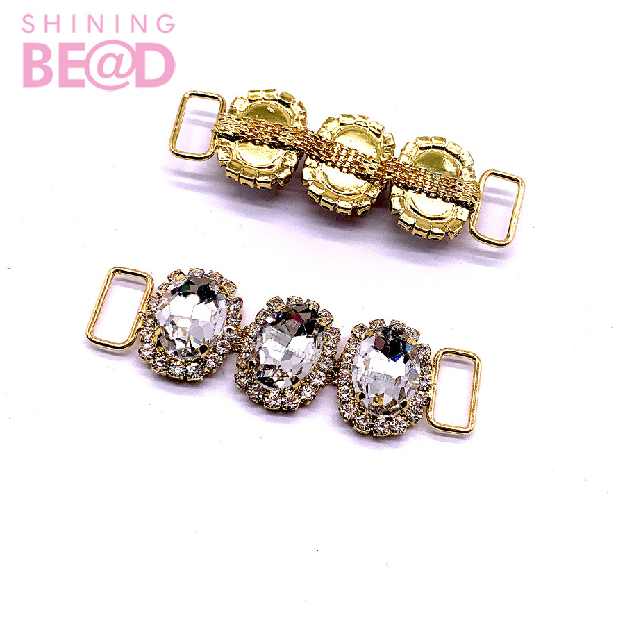 Oval clear crystal rhinestone bikini buckle/Buckle Metal golden Charm Chain Bikini Connectors for swimwear