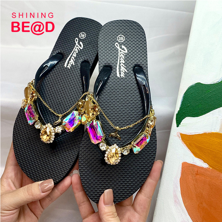 2024-Factory Supply Flip Flop Shoe Crystal Chain Rhinestone Woman Sewing Sandals  Crystal V Shape Chains