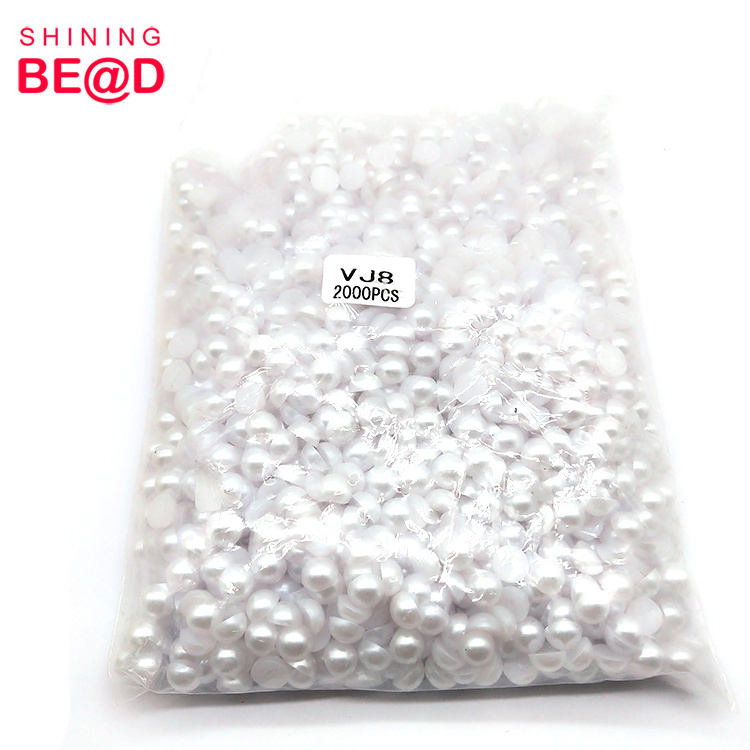 Wholesale Bulk 8 mm Multi Colors Flat Back Beads Glue On Nail Art Half Round ABS Plastic Pearls For Clothing Bags DIY Decoration