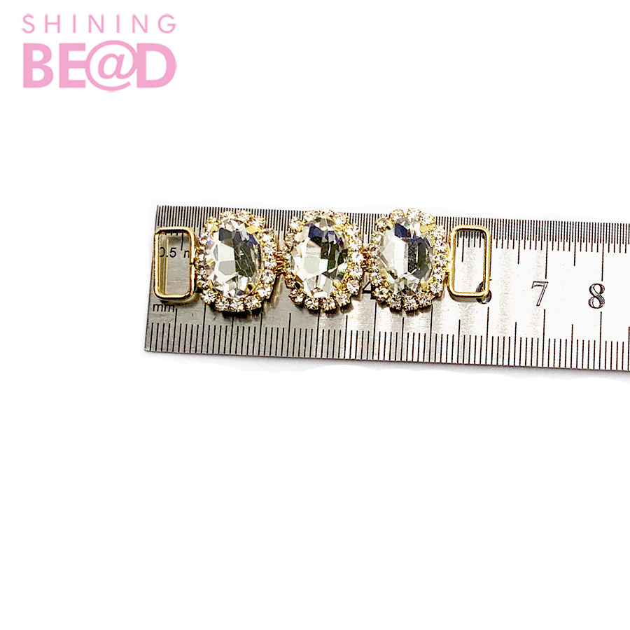 Oval clear crystal rhinestone bikini buckle/Buckle Metal golden Charm Chain Bikini Connectors for swimwear