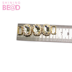 Oval clear crystal rhinestone bikini buckle/Buckle Metal golden Charm Chain Bikini Connectors for swimwear