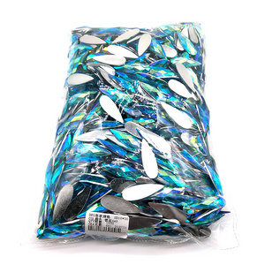 Wholesale Shiny Bulk 10*30 mm Blue AB Teardrop Flat Back Glue On Non Hot Fix Resin Rhinestones For DIY Garments Home Decoration