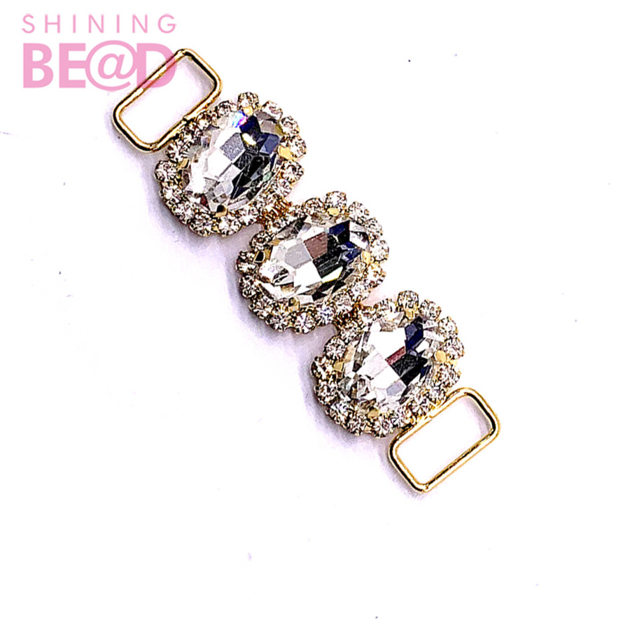 Oval clear crystal rhinestone bikini buckle/Buckle Metal golden Charm Chain Bikini Connectors for swimwear